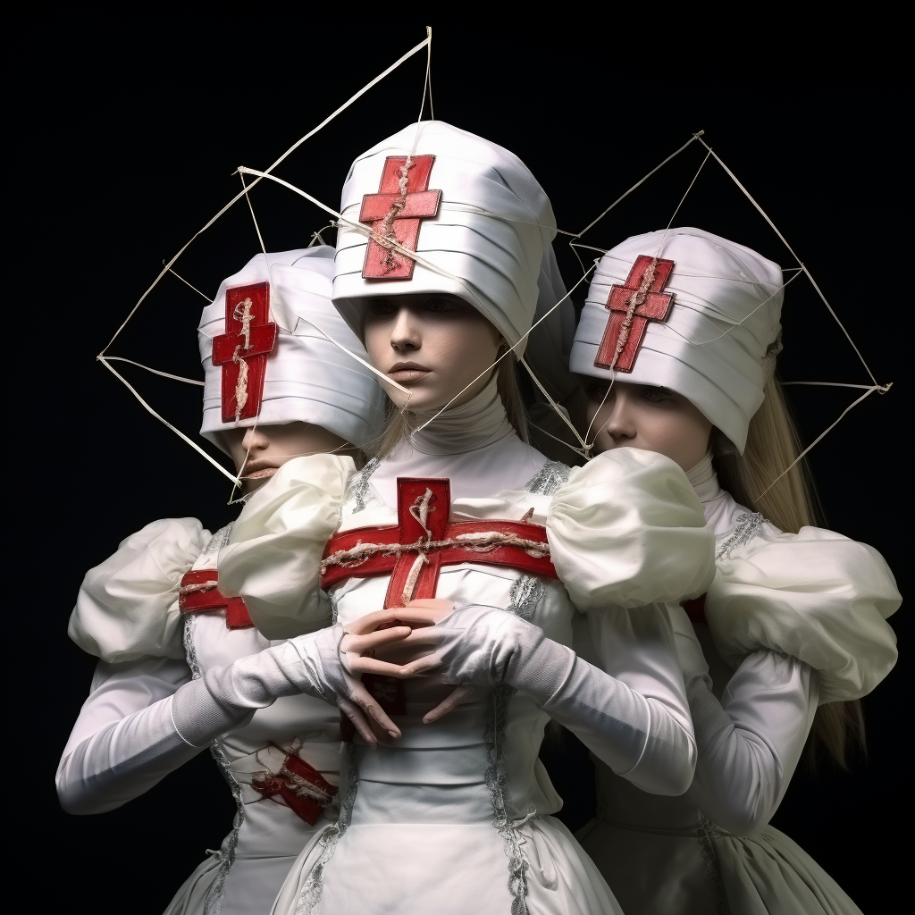 Charity daughters with bandages in action poses