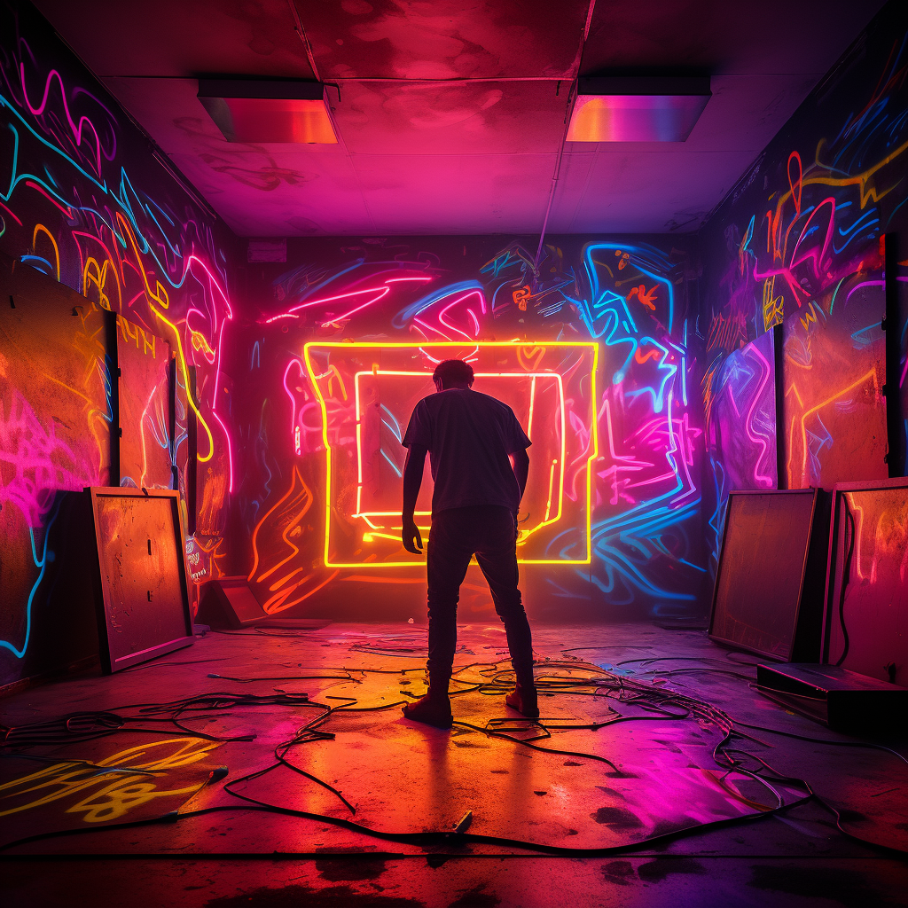 David Beckham dancing in neon room