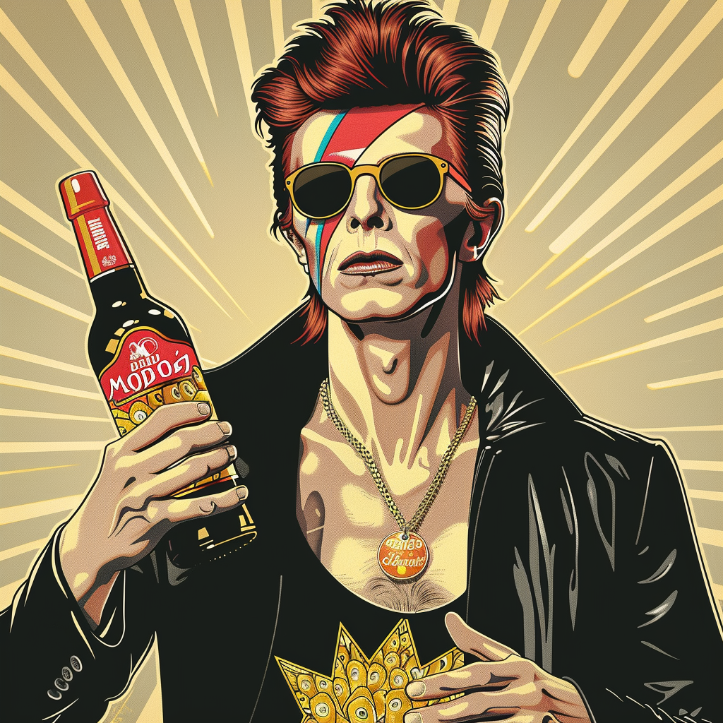 David Bowie with Maggi Bottle