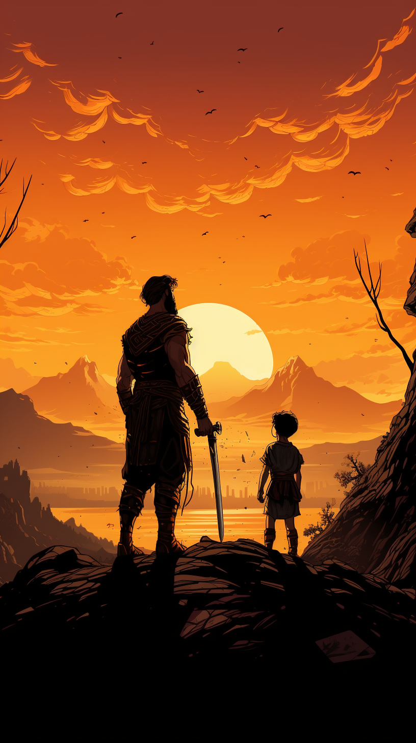 David and Goliath graphic novel at sunrise