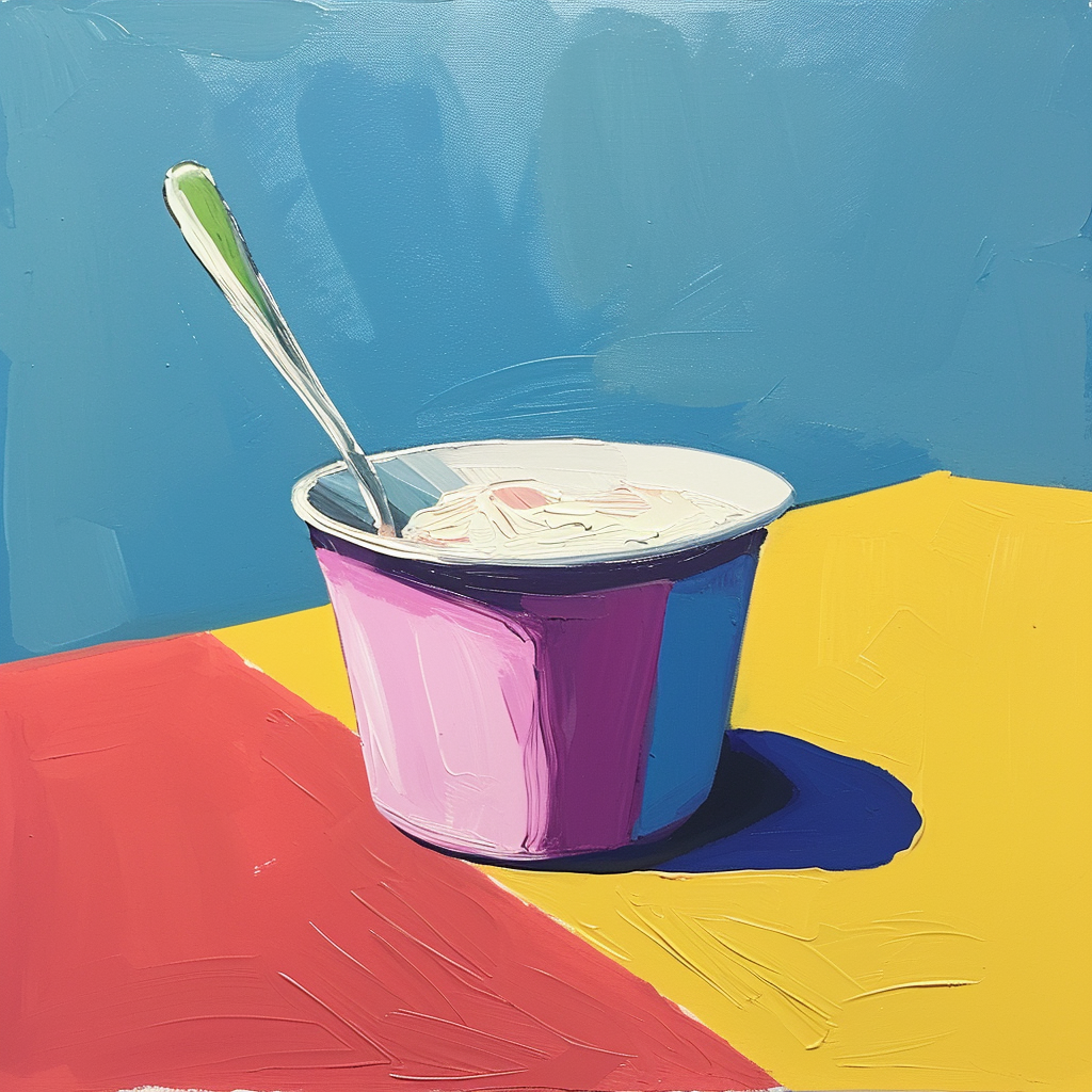 David Hockney yoghurt plastic pot with spoon