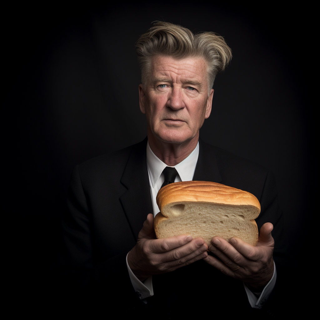 David Lynch with sandwich in hairdo