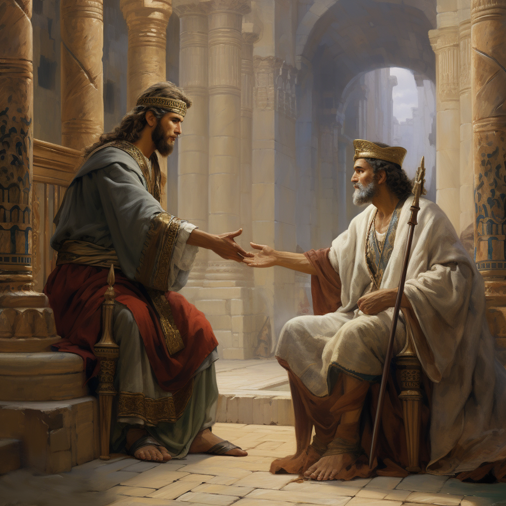 King David reprimanded by Prophet Nathan in temple