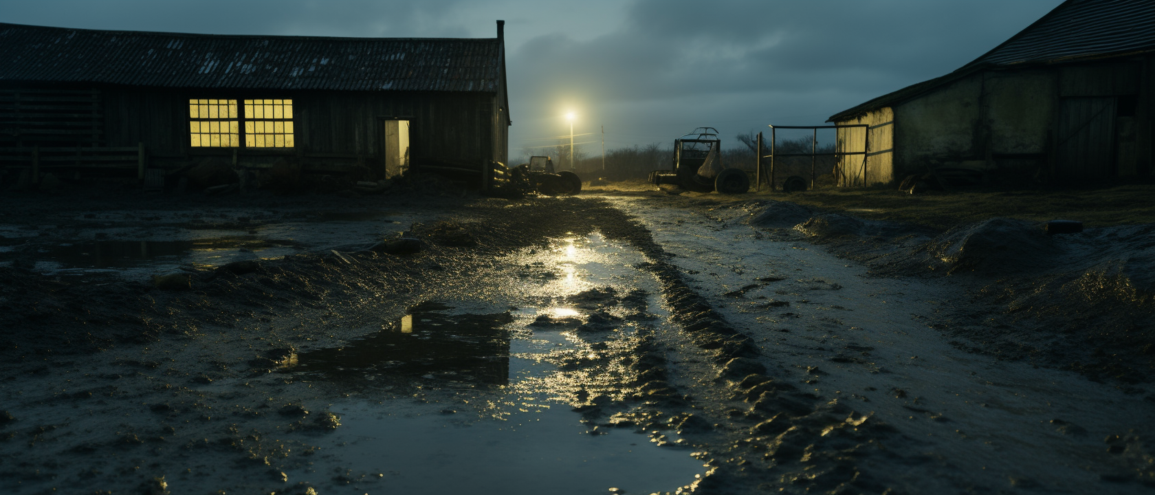 Reflection in Puddle on Farm