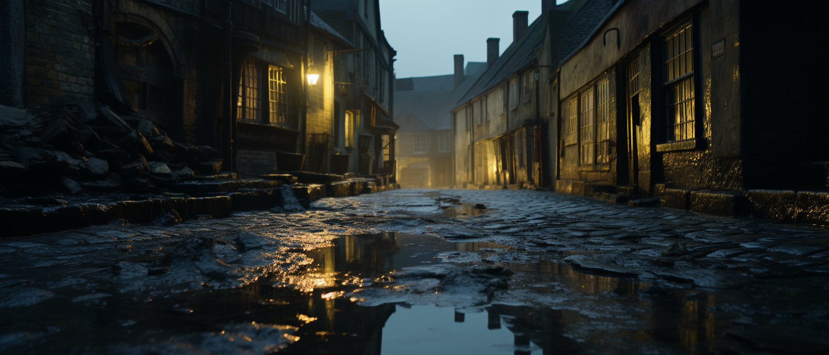 Reflection in Medieval Street during Black Plague