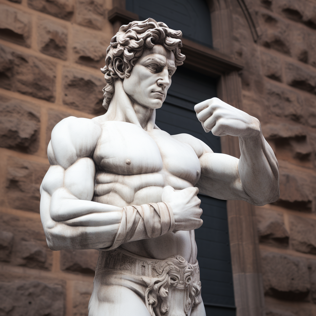 David statue flexing its muscles