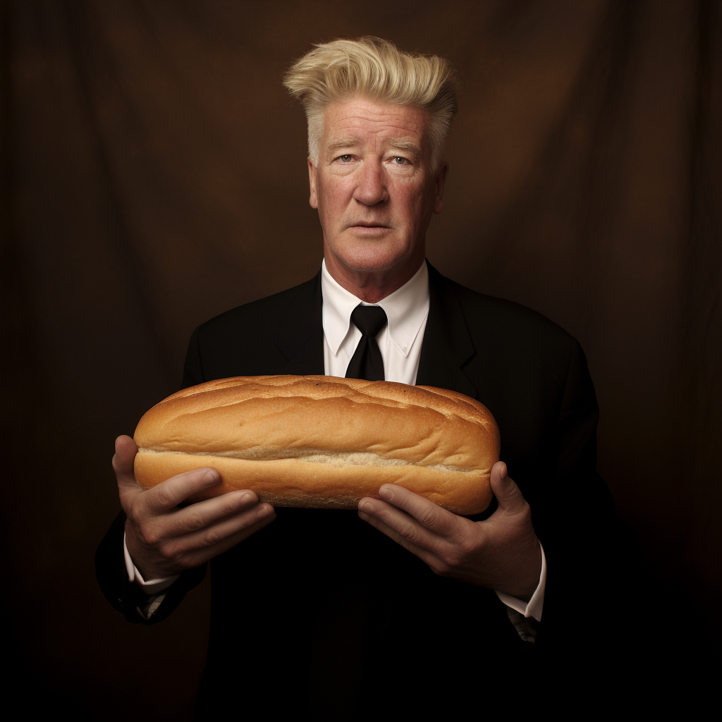 David Lynch with white bread sandwich hair