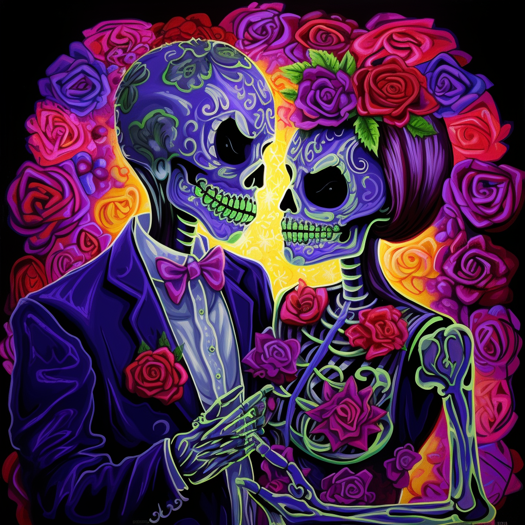 Day of the Dead Bride & Groom in blacklight