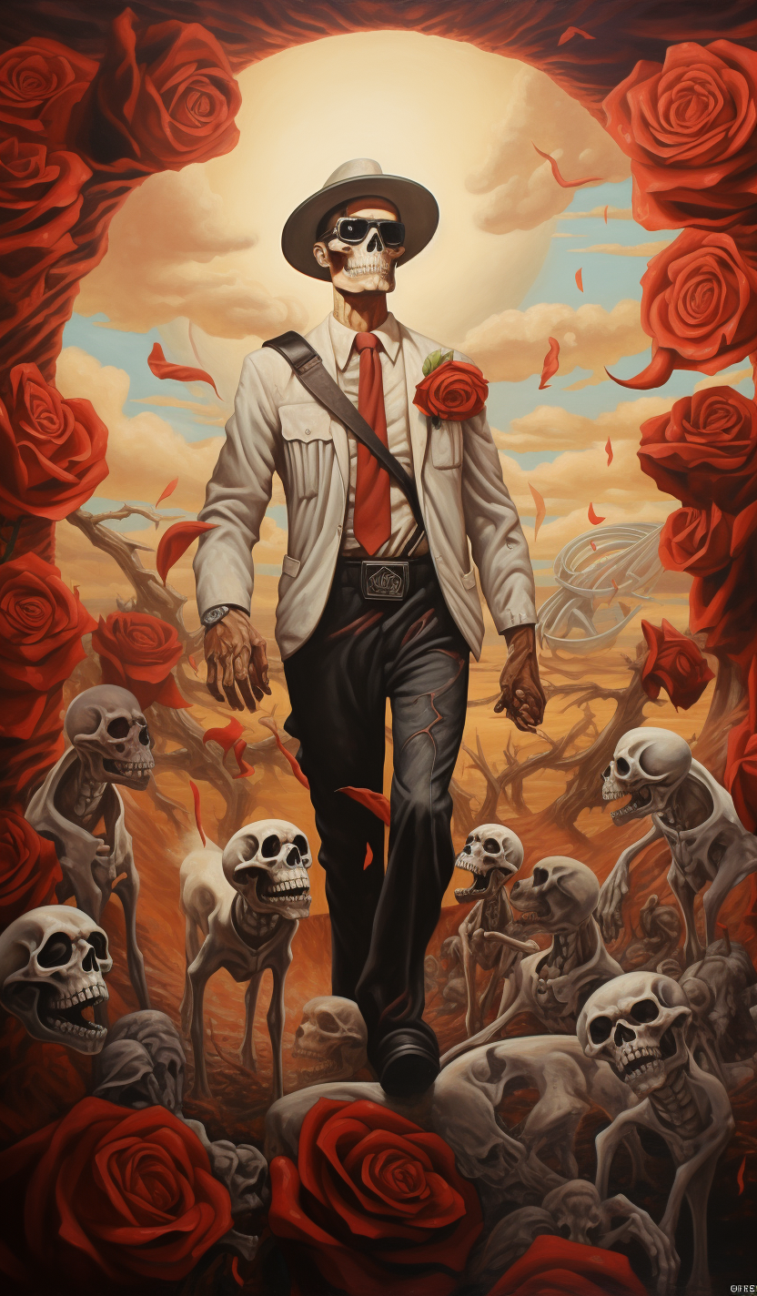 Day of the Dead Skull Man with Red Roses