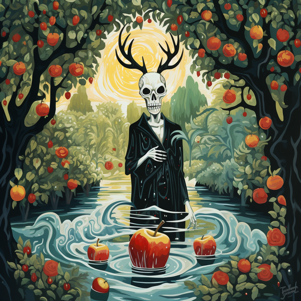 Illustration of Day of the Dead Skull in Lake Garden