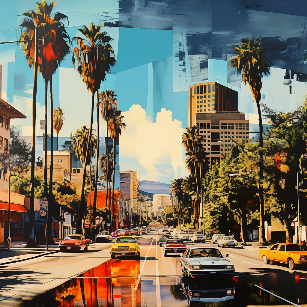 Street motif collage in California sunlight