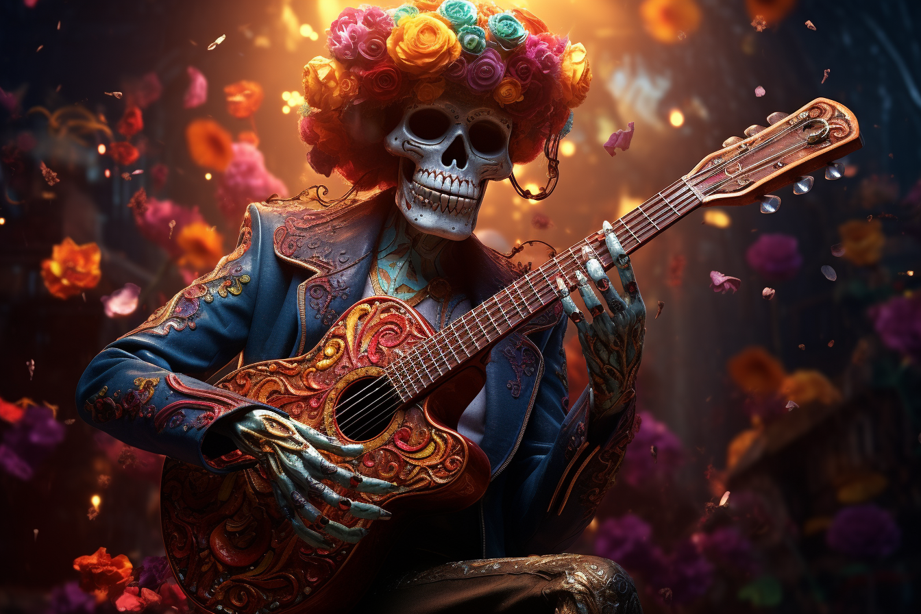 Day of the Dead Skeleton with Acoustic Guitar