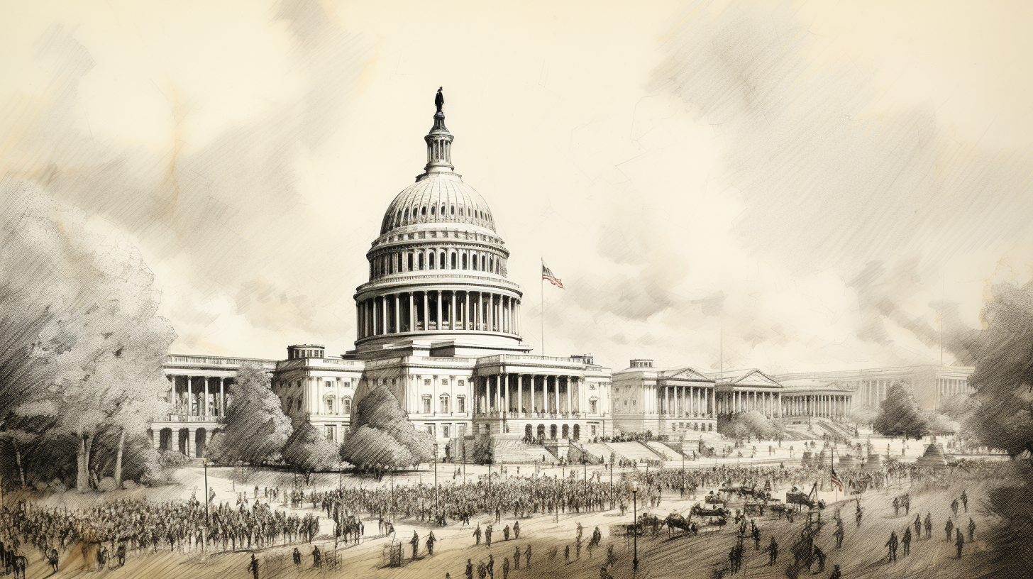 Ink drawing of Washington DC Capitol Building