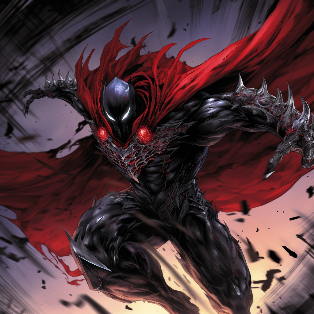 Spawn from DC Comics jumping with spread cape