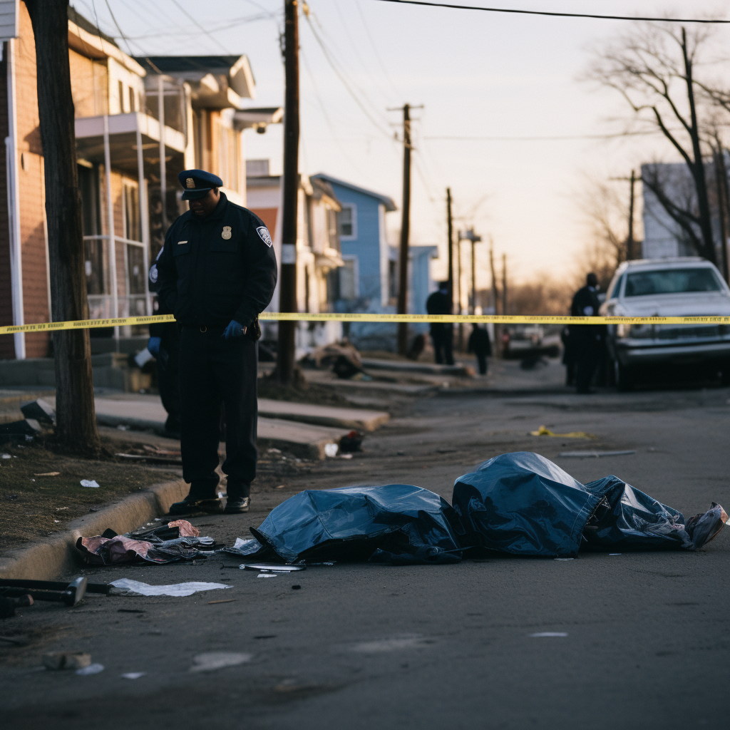 Cops investigating crime scene in Newark New Jersey