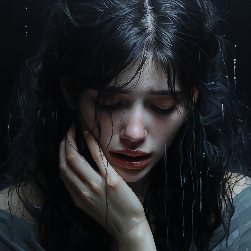 Meticulously detailed hyper realistic grief painting