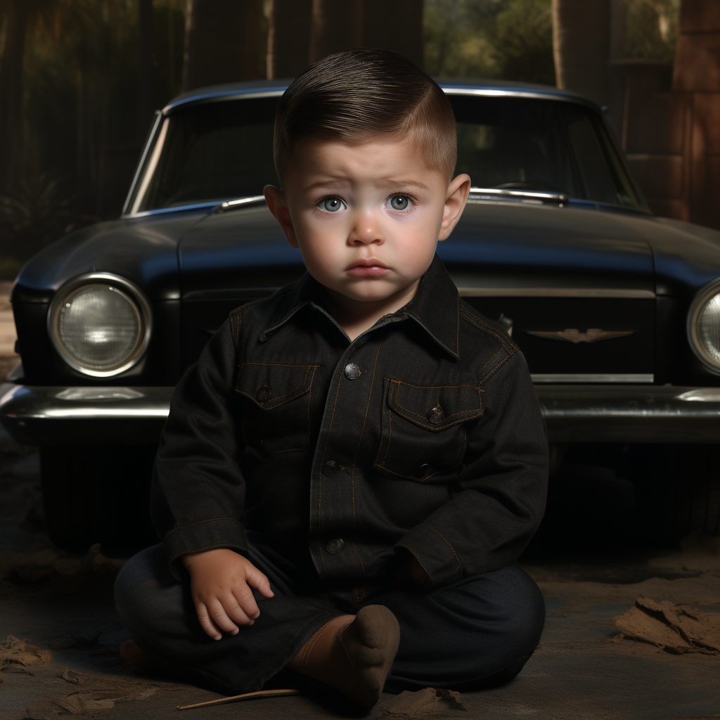 One year old Dean Winchester holding a wrench