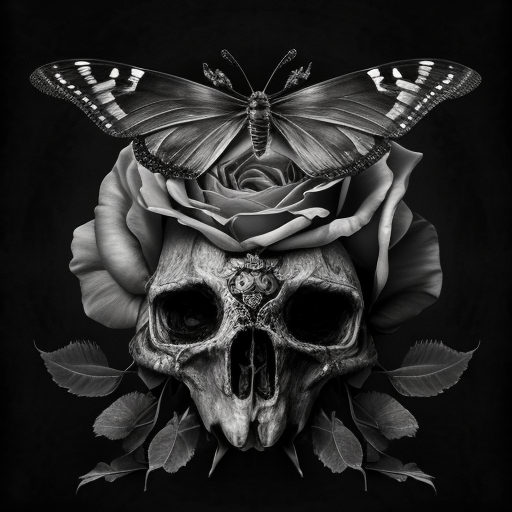 Beautiful Death Moth with Roses and Crown