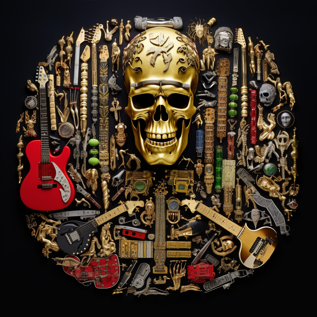 Death Punch Band Collage Skulls Knuckles Guitars