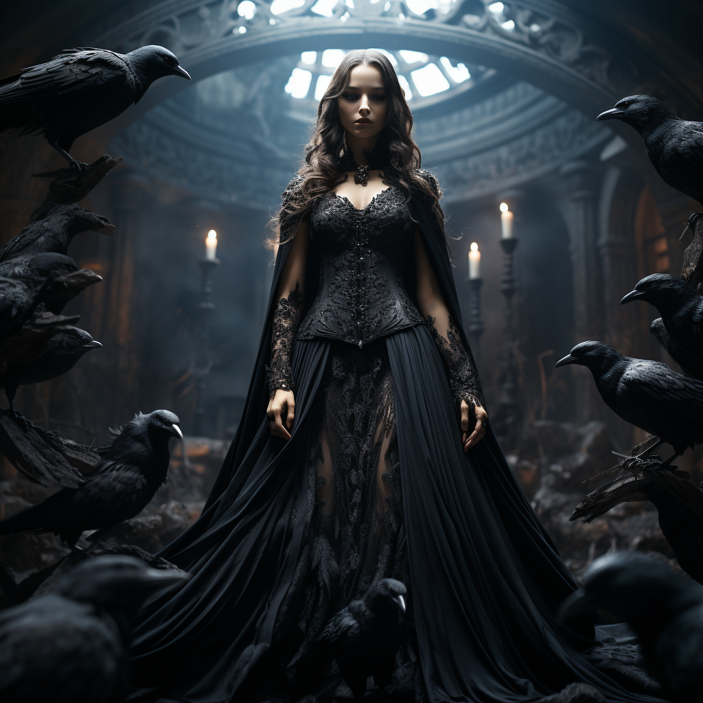 Powerful Goddess of Death with Ravens