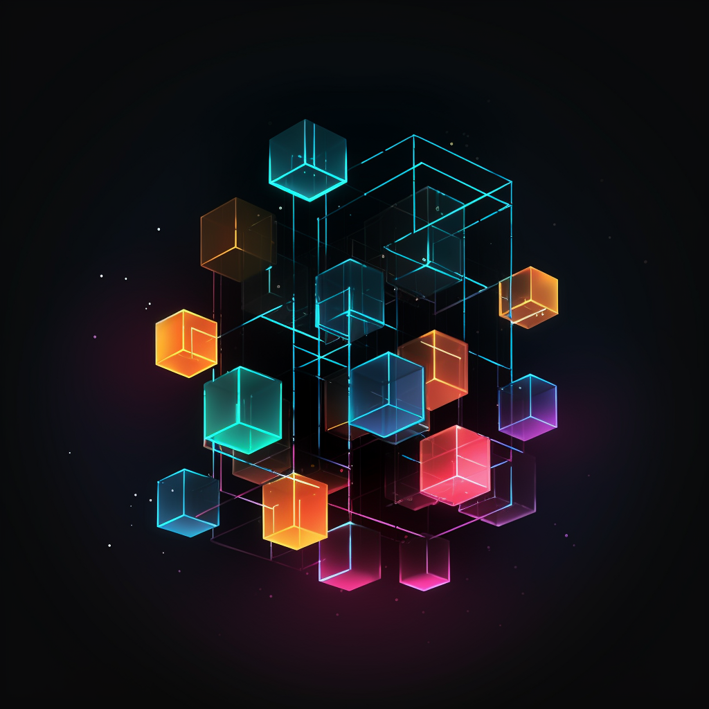 Logo of decentralized operating system with network cubes