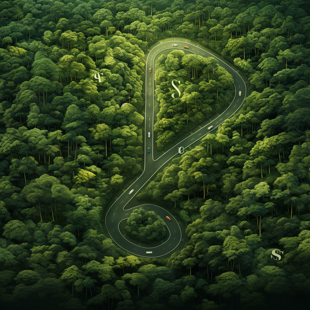 Bird's Eye View of Deciduous Forest Highway