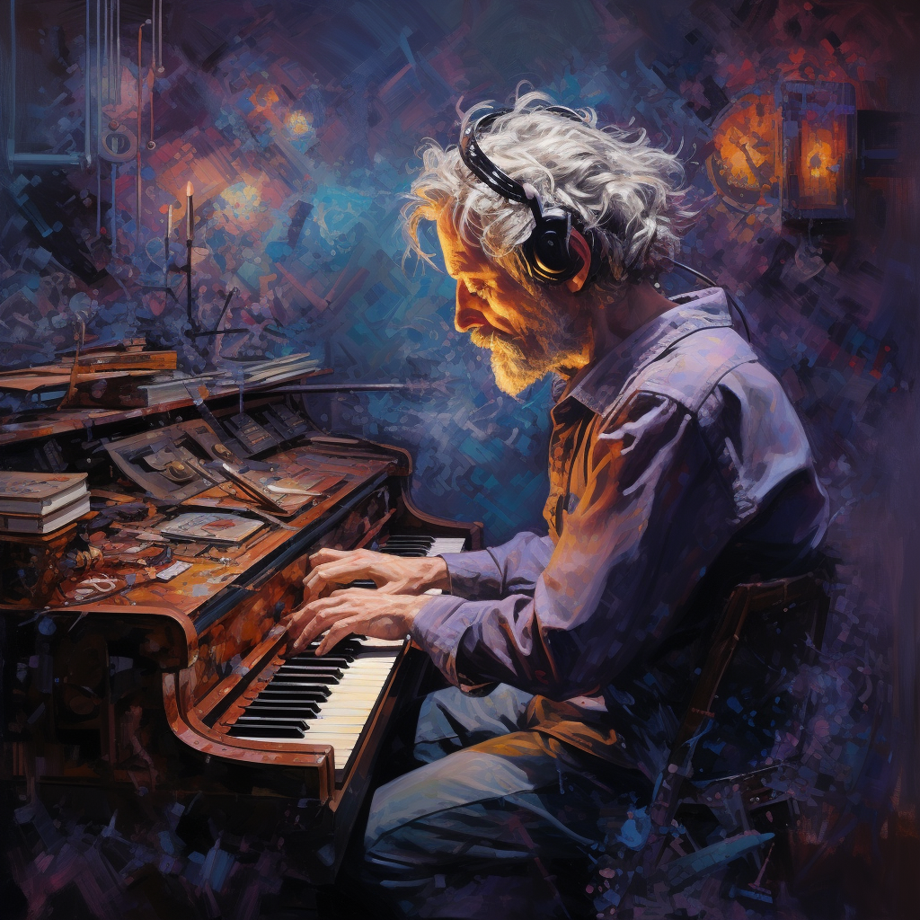 Elderly pianist lost in melodies