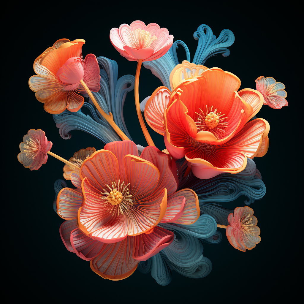 Beautiful stylized 3D flowers