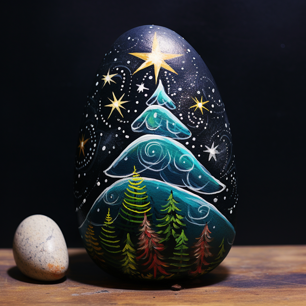 Christmas tree rock painting art