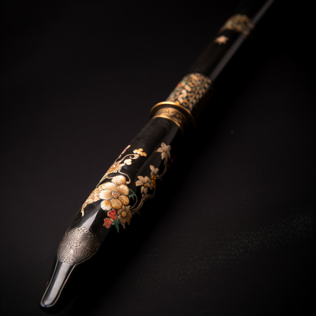 Beautifully crafted Japanese spear on black background