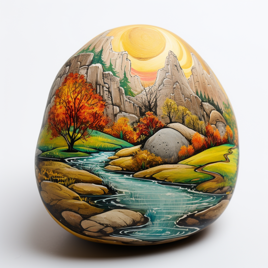 Medium-Sized Rock with Decorated Landscape Painting