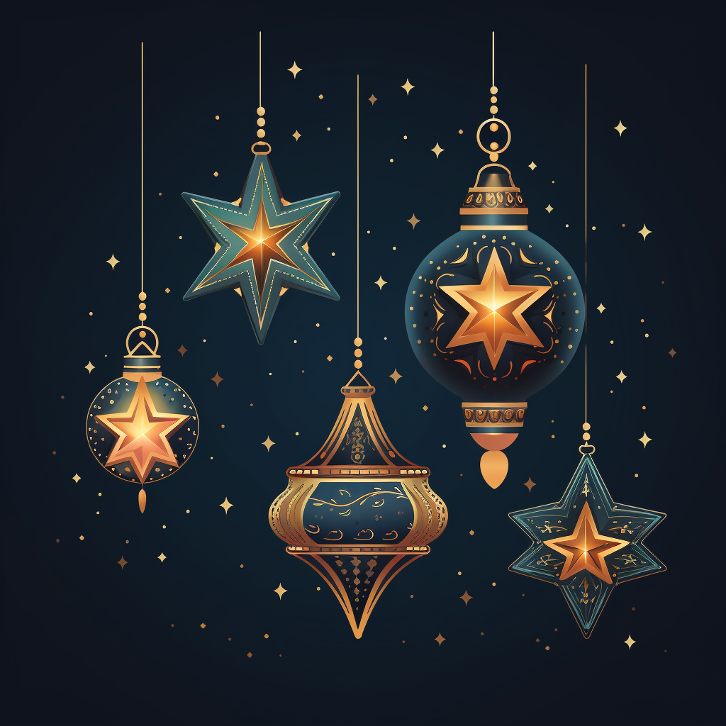 Colorful Decorative Arab Lanterns and Stars Illustration