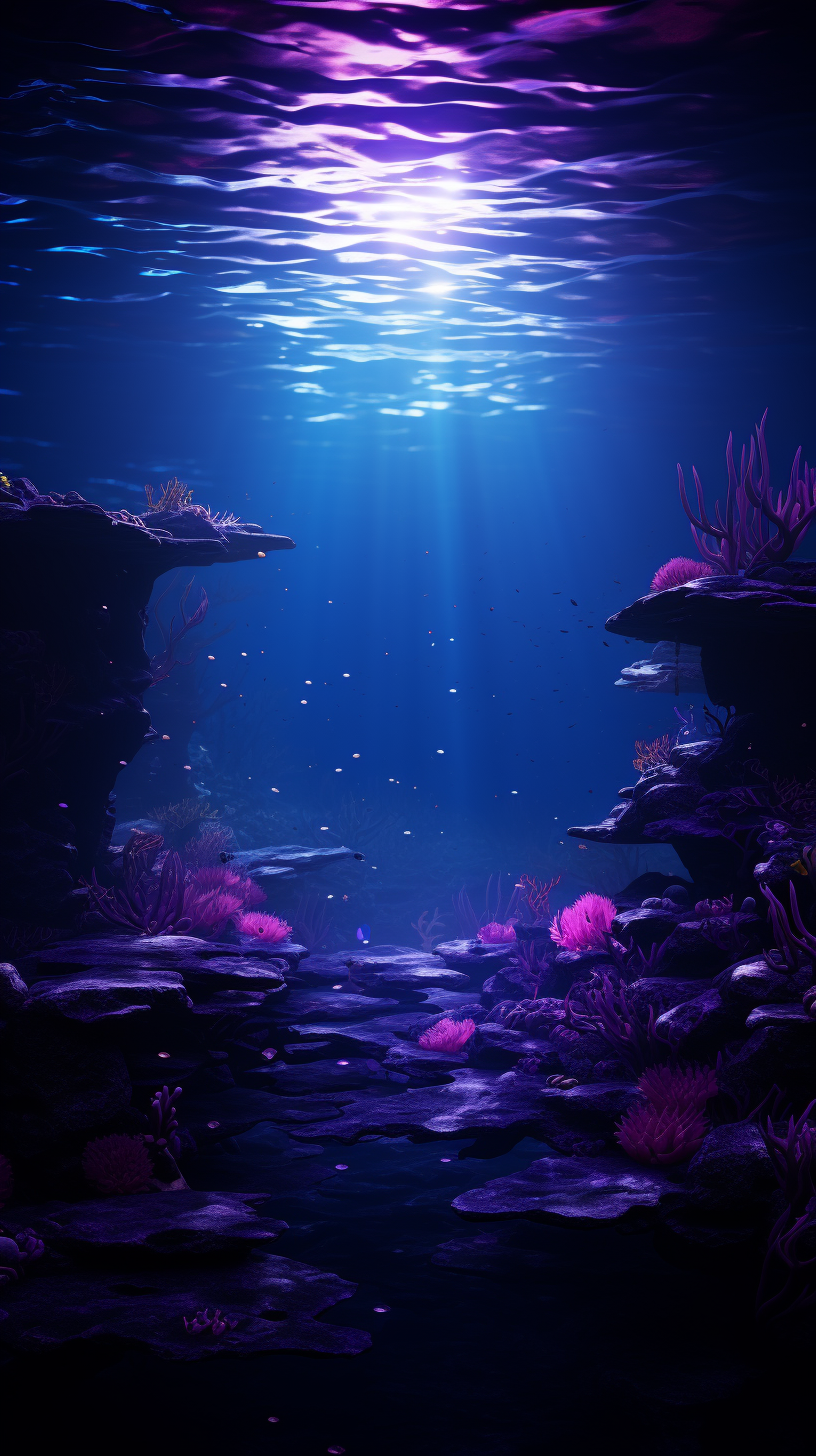 Beautiful deep dark ocean with purple and pink glows