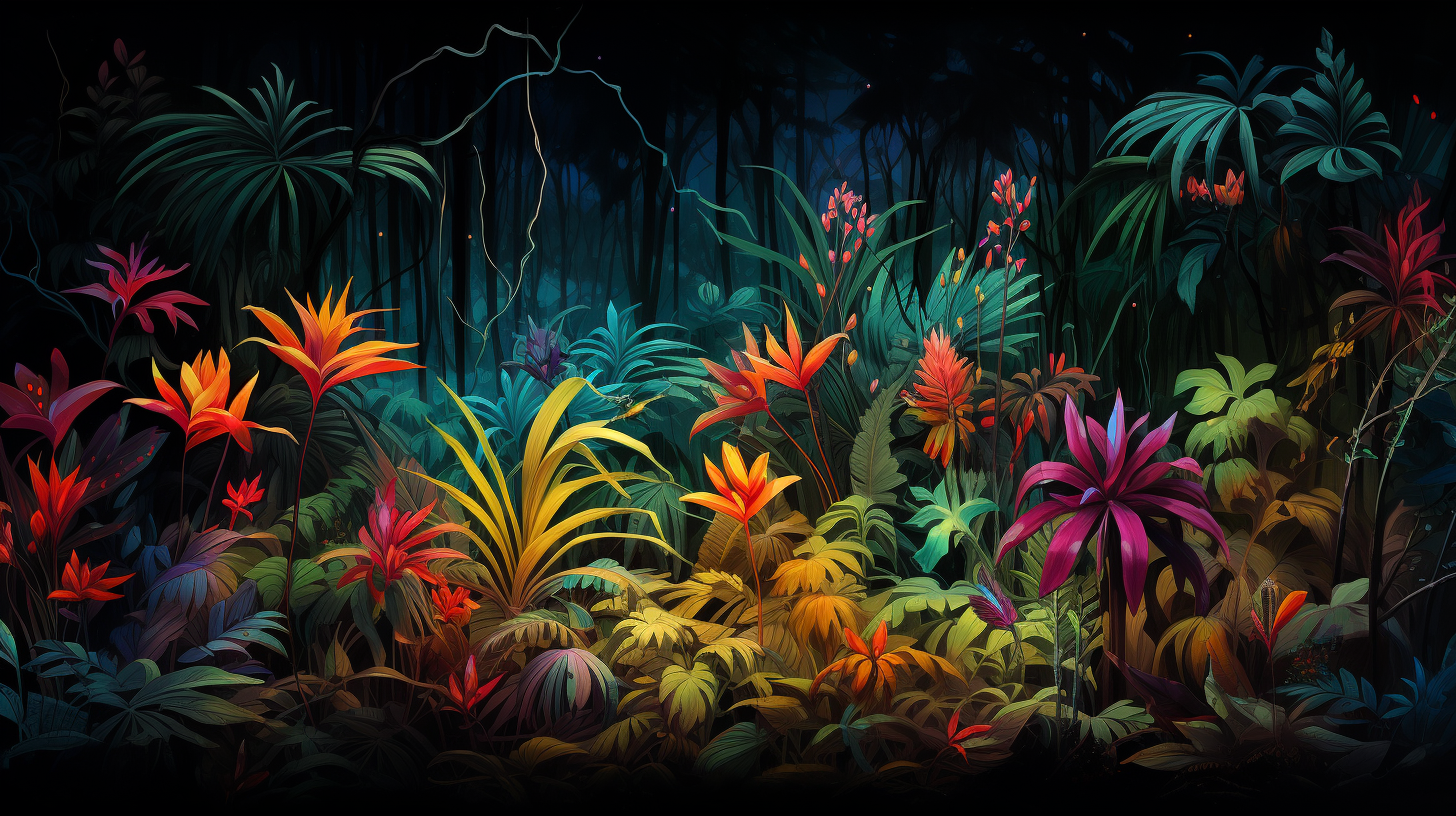 Colorful Tropical Jungle Pattern with Large Plants