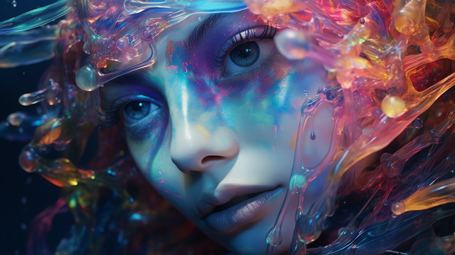 Close-up portrait of woman made of deep sea organisms