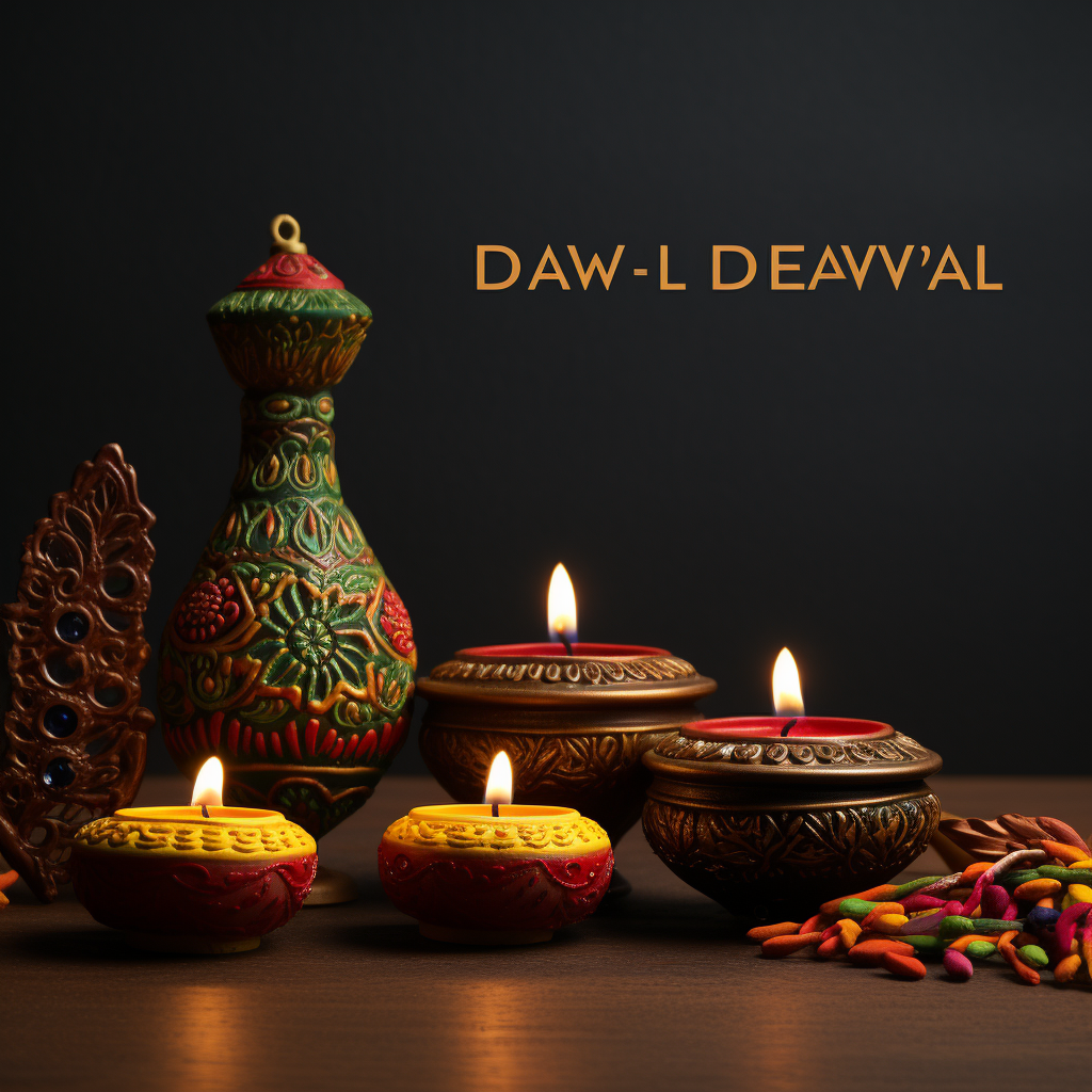 Traditional Diwali decorations and oil lamps