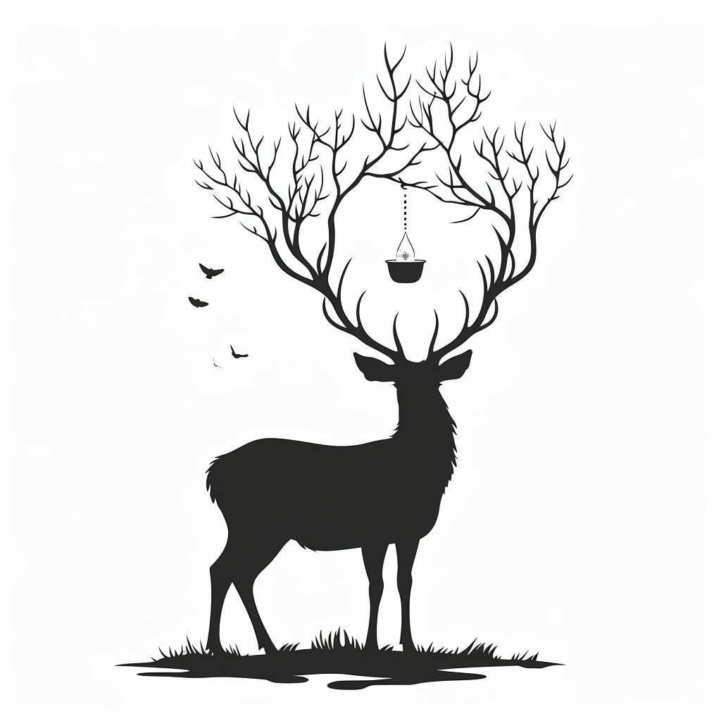 Black silhouette of a deer drinking