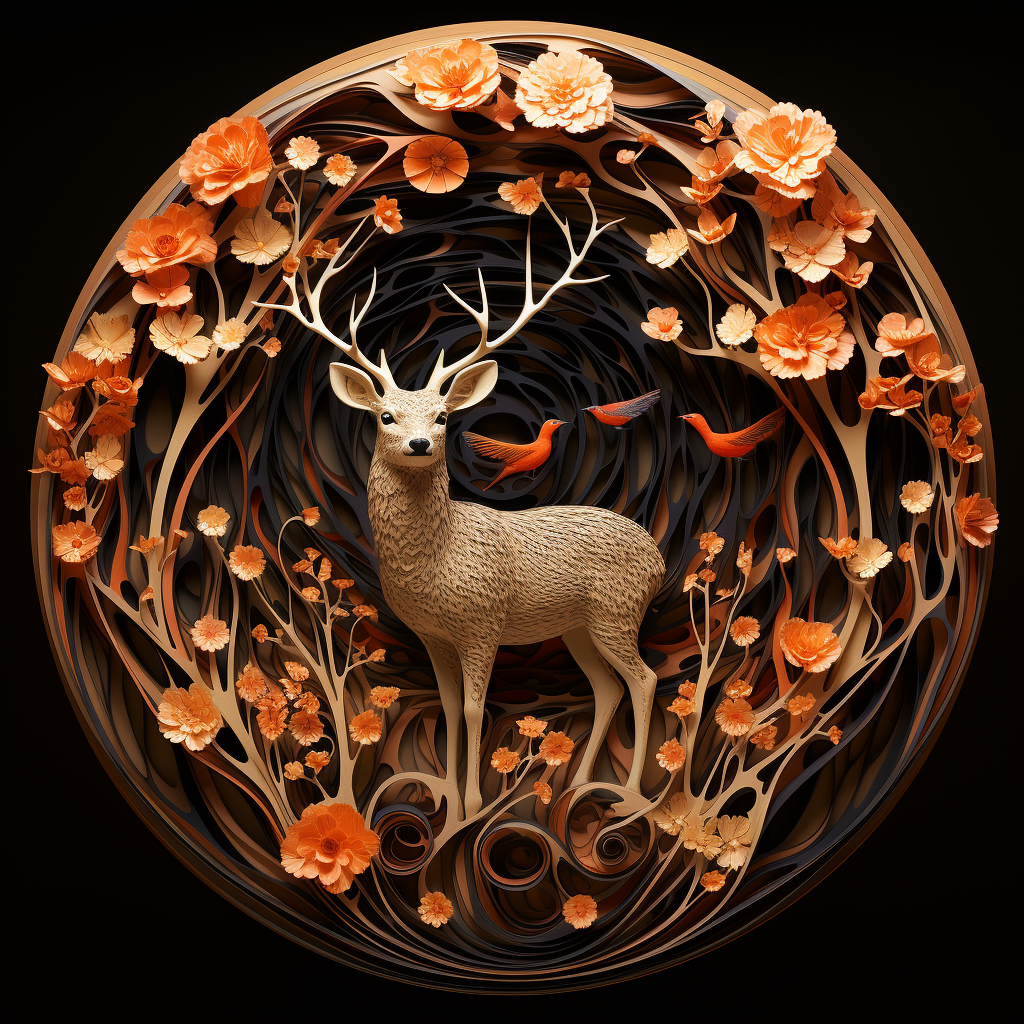 Deer amidst Beautiful Flower Sculptures