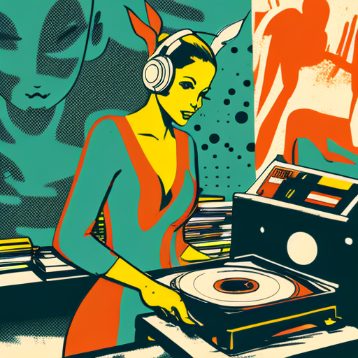 Deer Woman Putting on Records in Pop Art Abstract