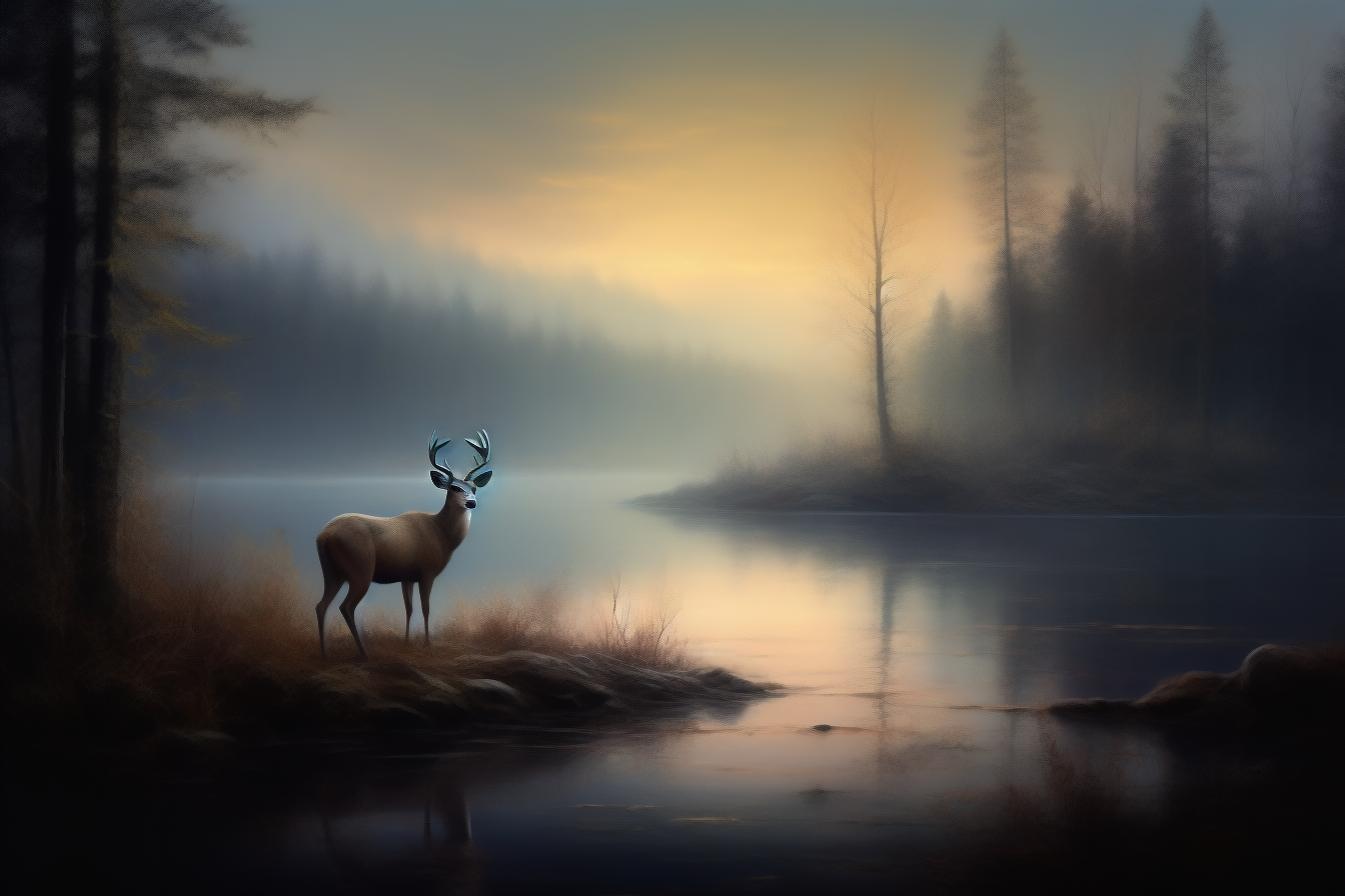 Deer drinking water at evening