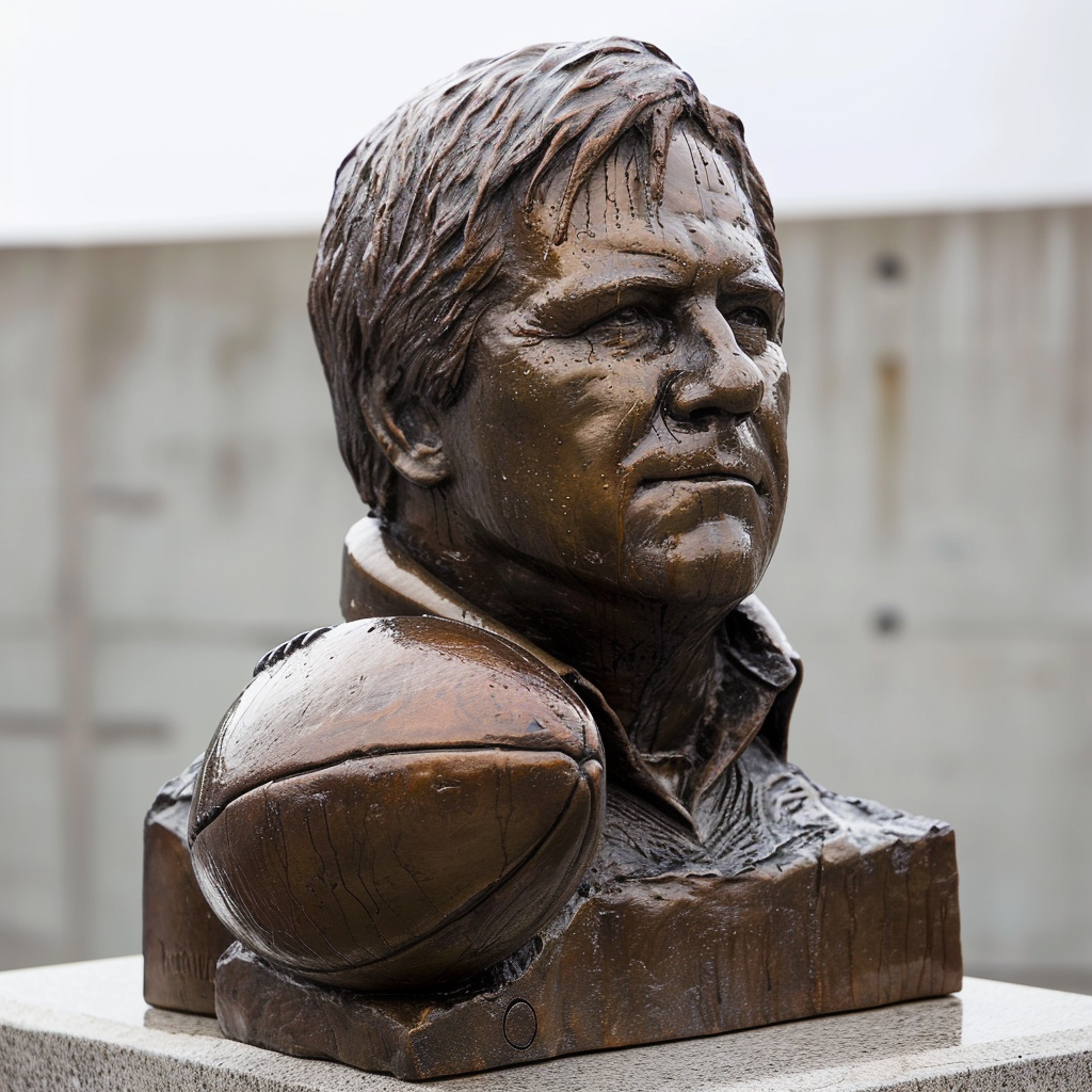 Bill Belichick bronze statue with deflated football