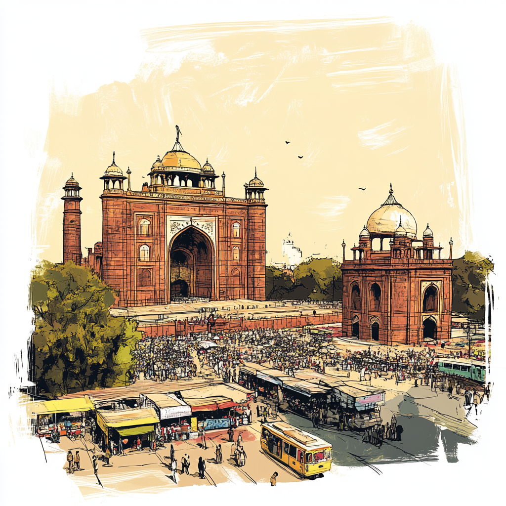 Vibrant Delhi City Sketch Poster