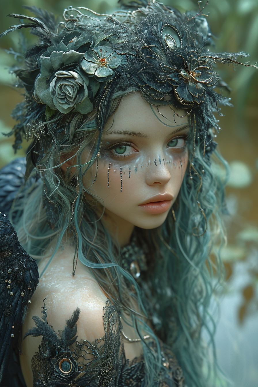 Delicate dark fantasy mask with rose enchanting