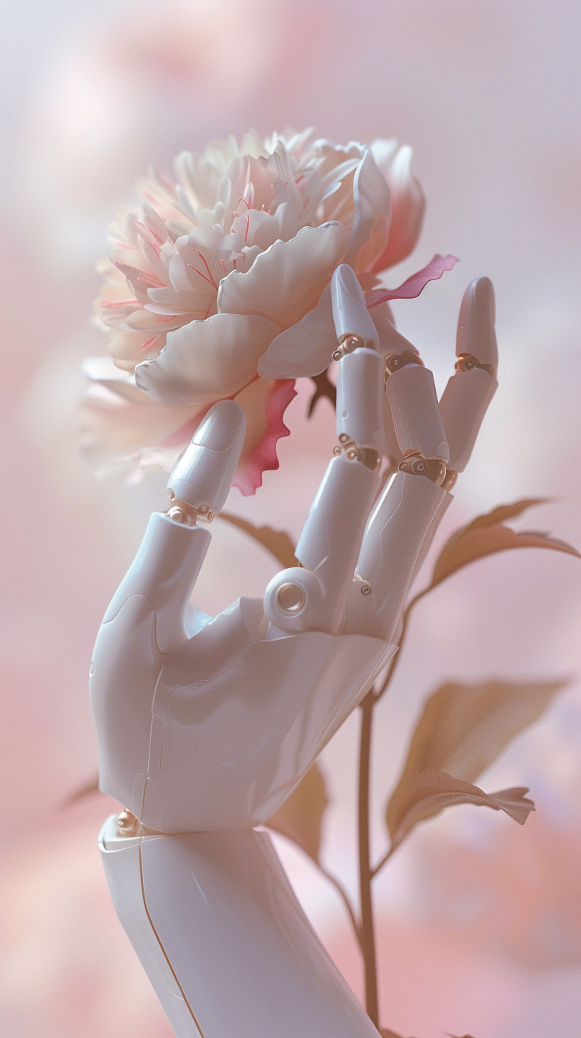 AI hand holding pink peony