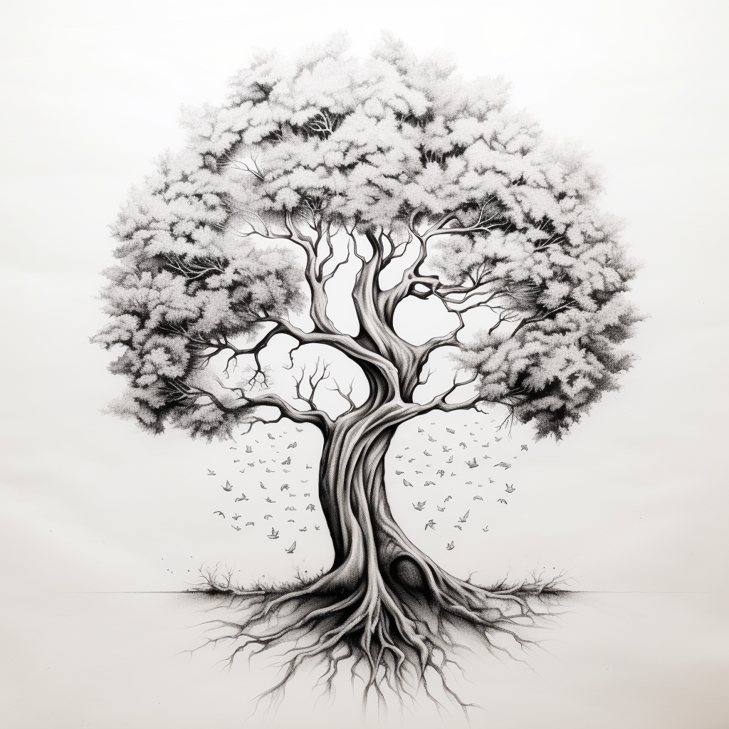 Exquisite tree drawing in pencil