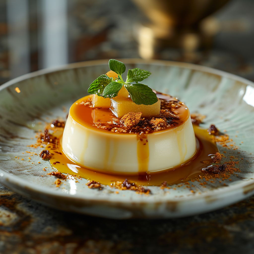 Delicate sweet dish on modern minimalistic table