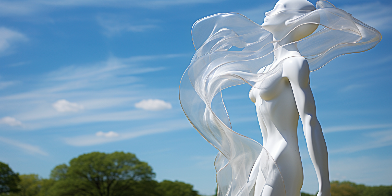 Graceful white sculpture in park