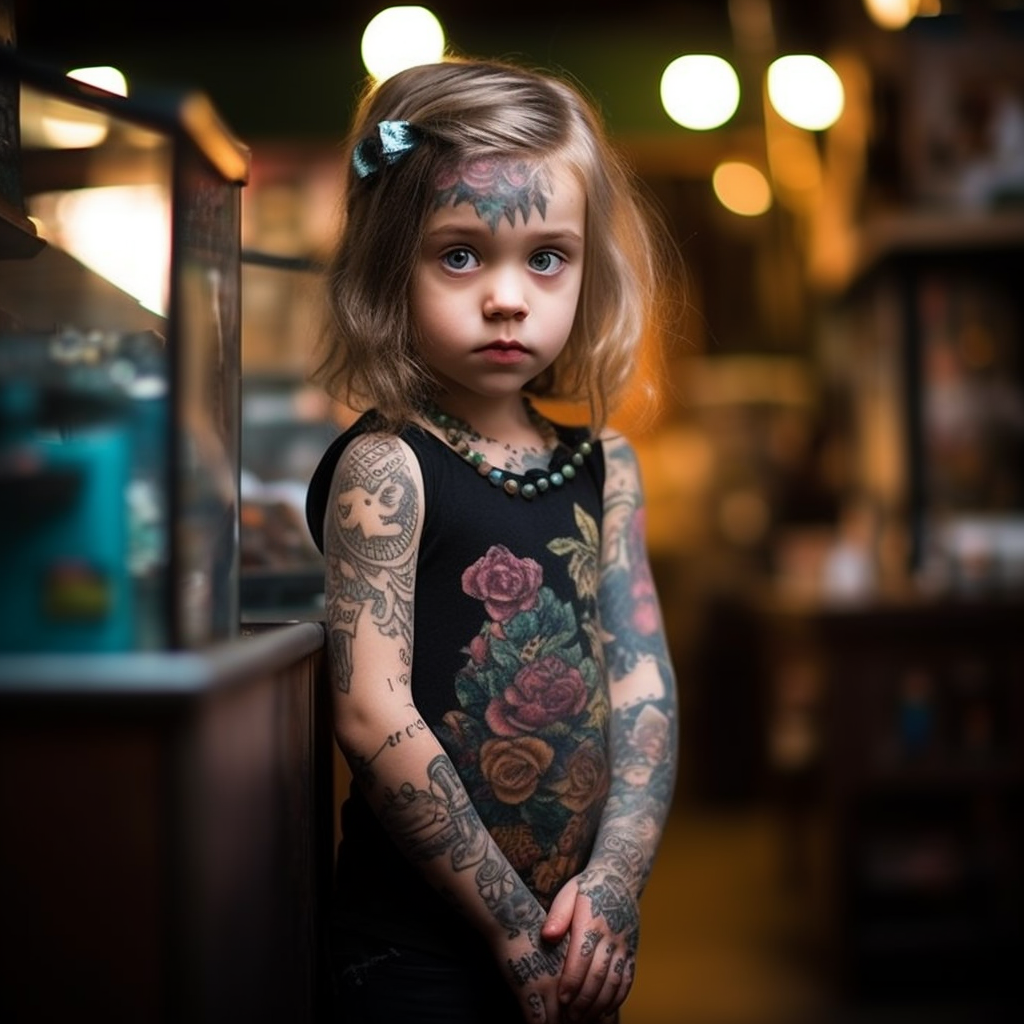 Beautiful girl with intricate tattoos looking at viewer