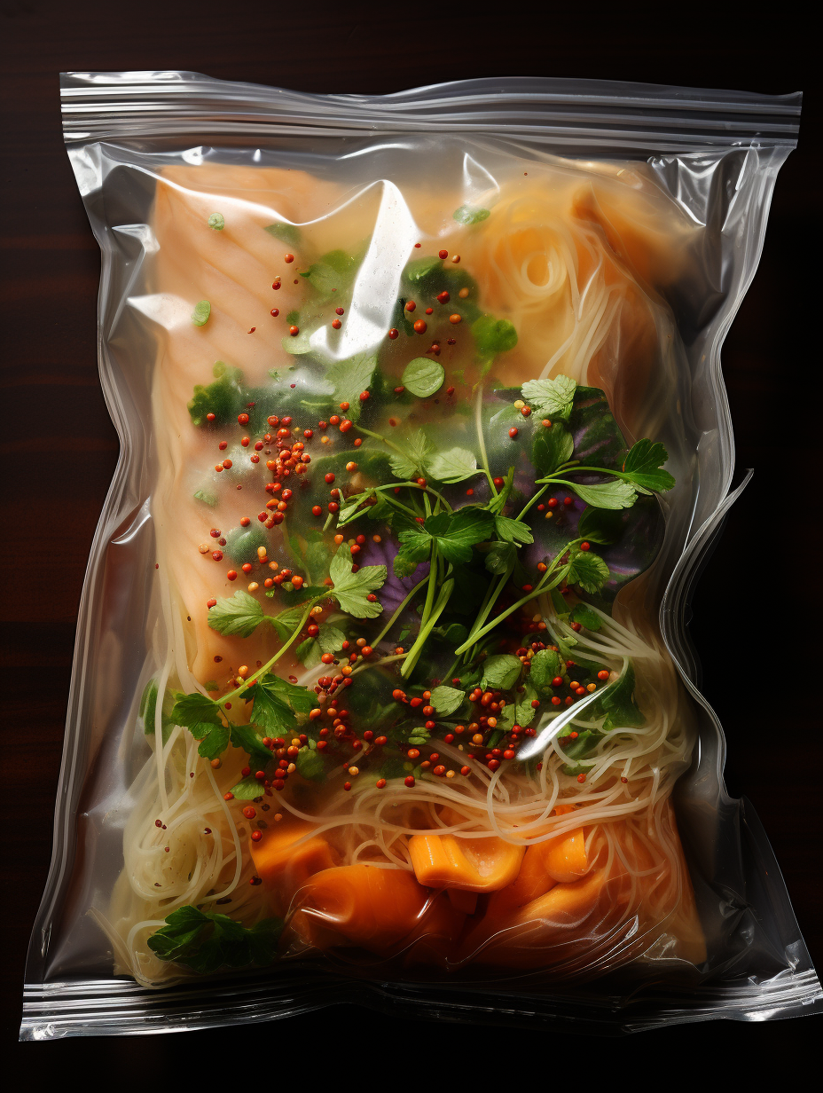 Delicious noodles in plastic packaging