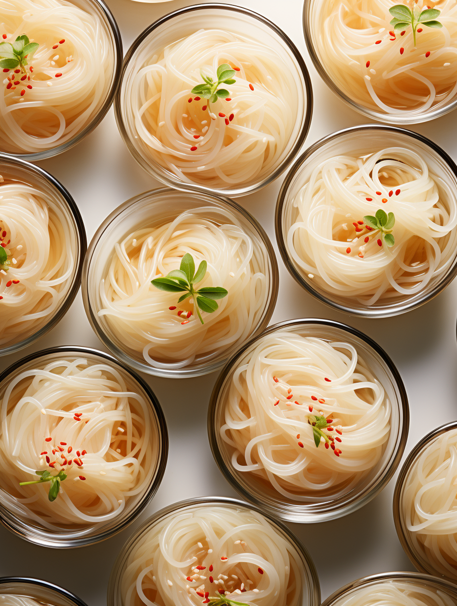 Delicious Noodles in Plastic Bowls